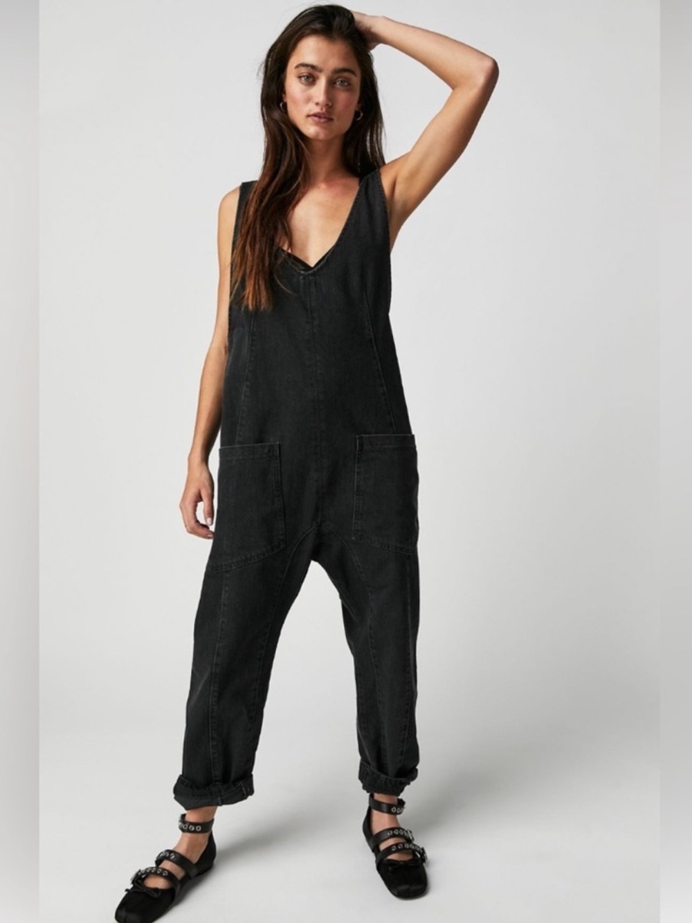 FREE PEOPLE We The Free High Roller Jumpsuit in Black, EUC, size L